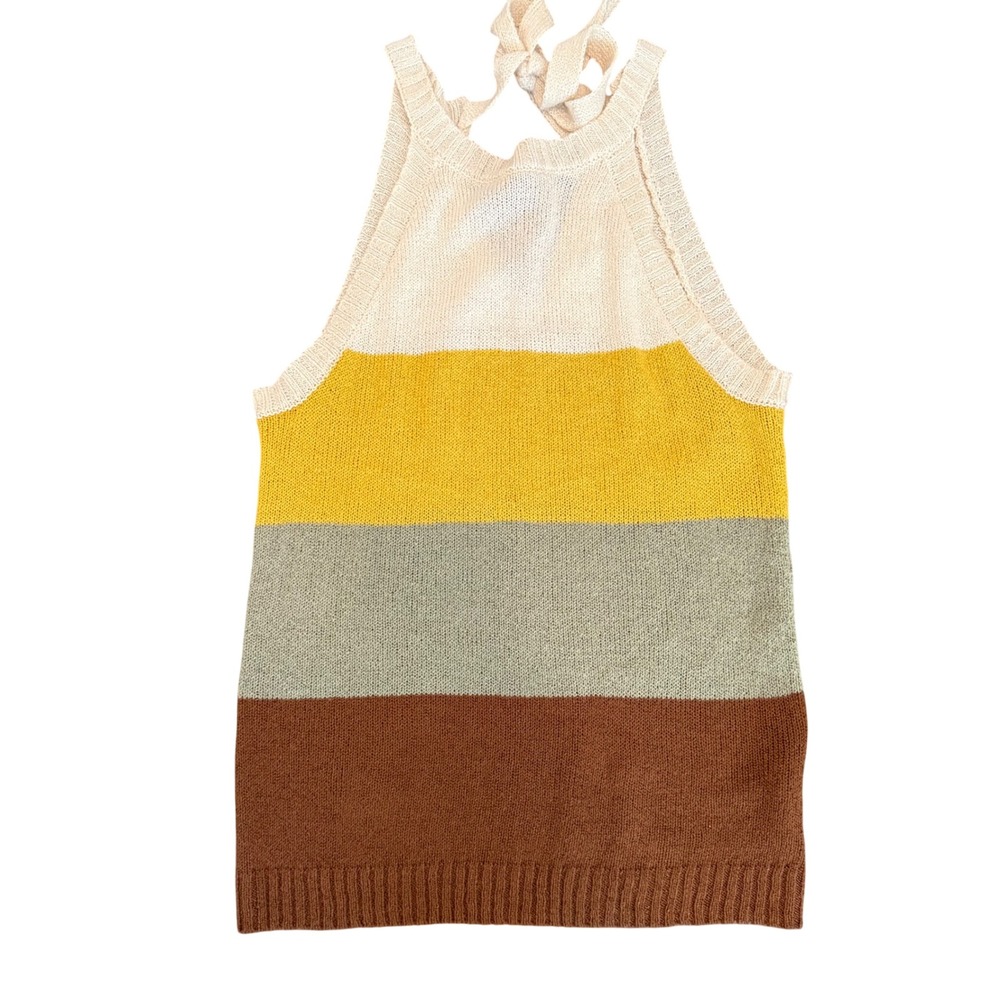 MINE Women Striped Colorblock Knit Halter Tie Back Sweater Tank Top Sz S Fall